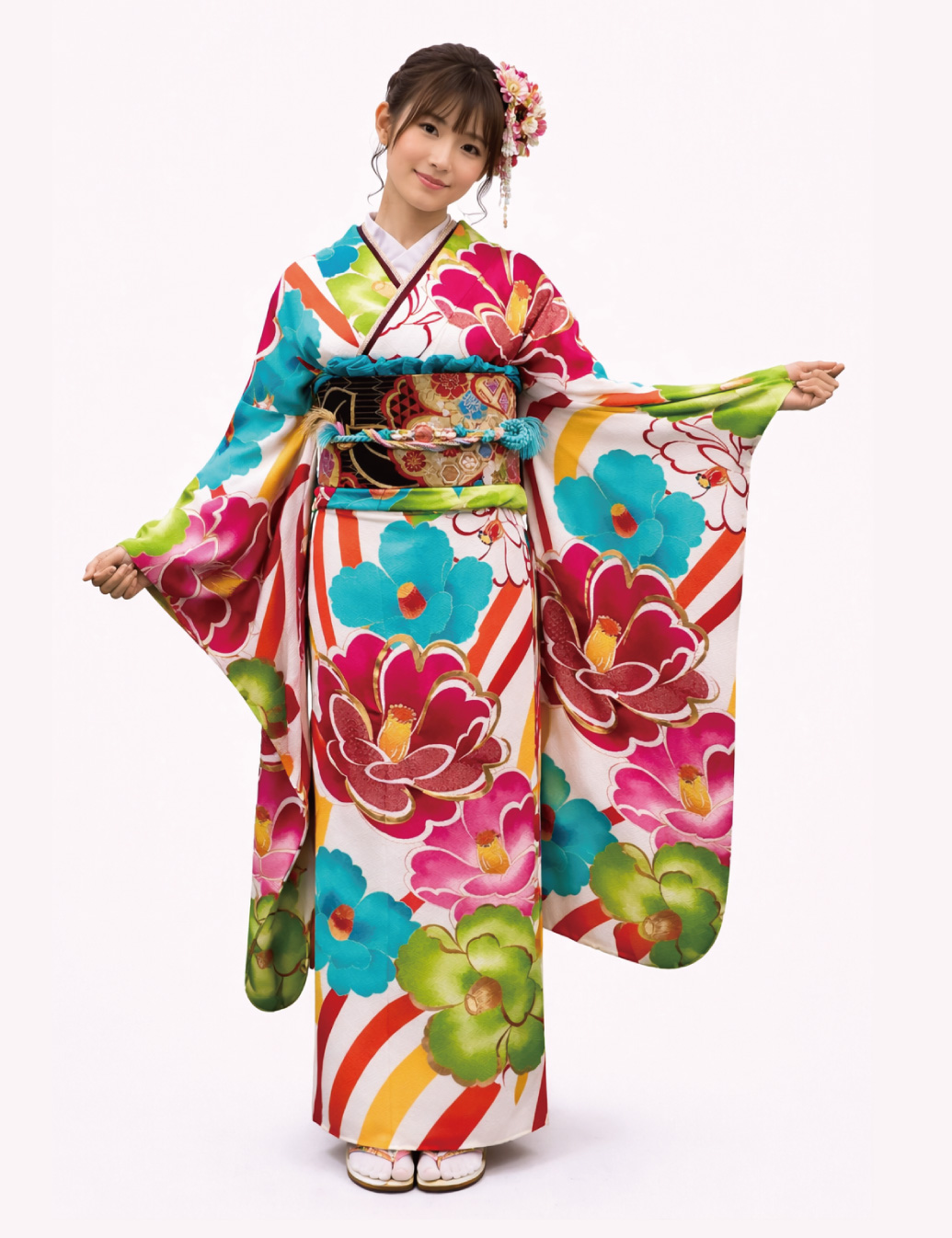 小柄女性　振袖レンタルSサイズ　白　モダン　大柄