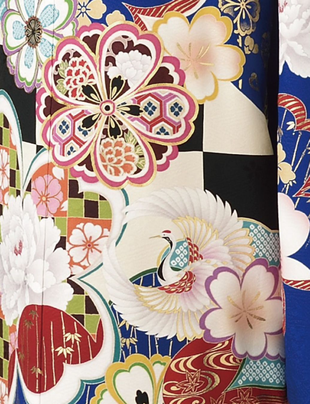 振袖レンタルSサイズです。青色モダンな市松柄