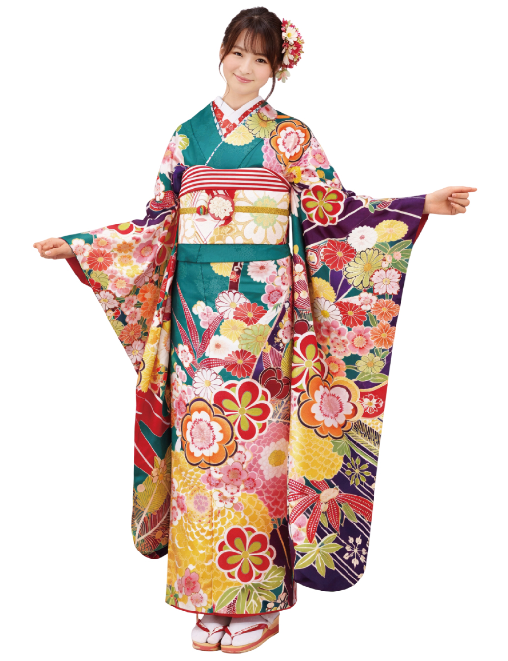 兵庫県　姫路　振袖レンタル　M　サイズ　青　緑