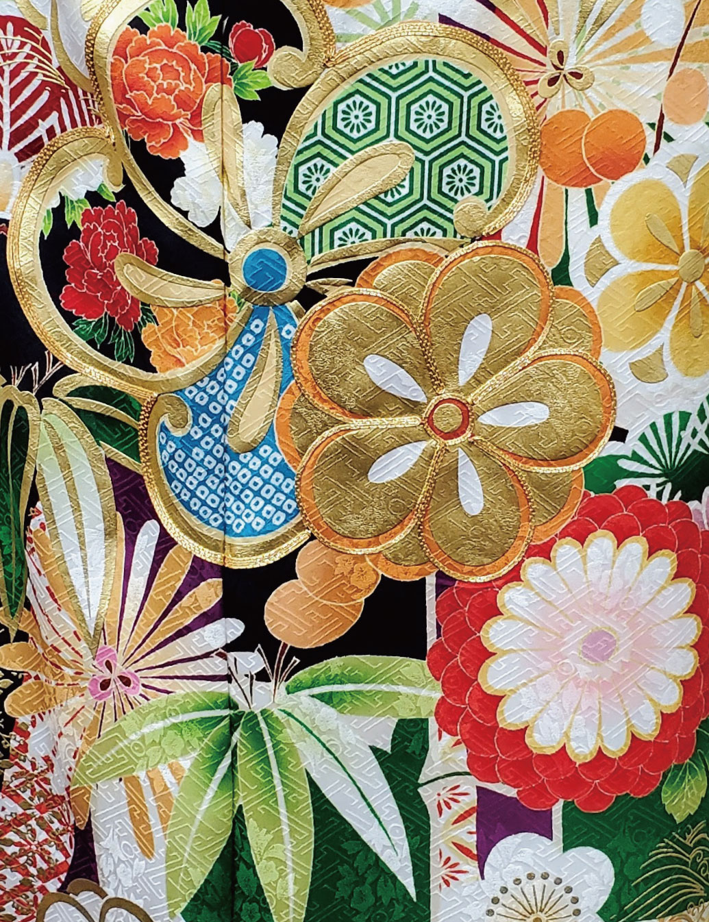 振袖レンタル　Mサイズ　黒　白　橙　モダン　多色