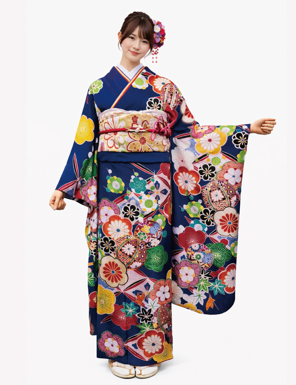 兵庫県　姫路市　成人式　青色振袖レンタル　Sサイズ