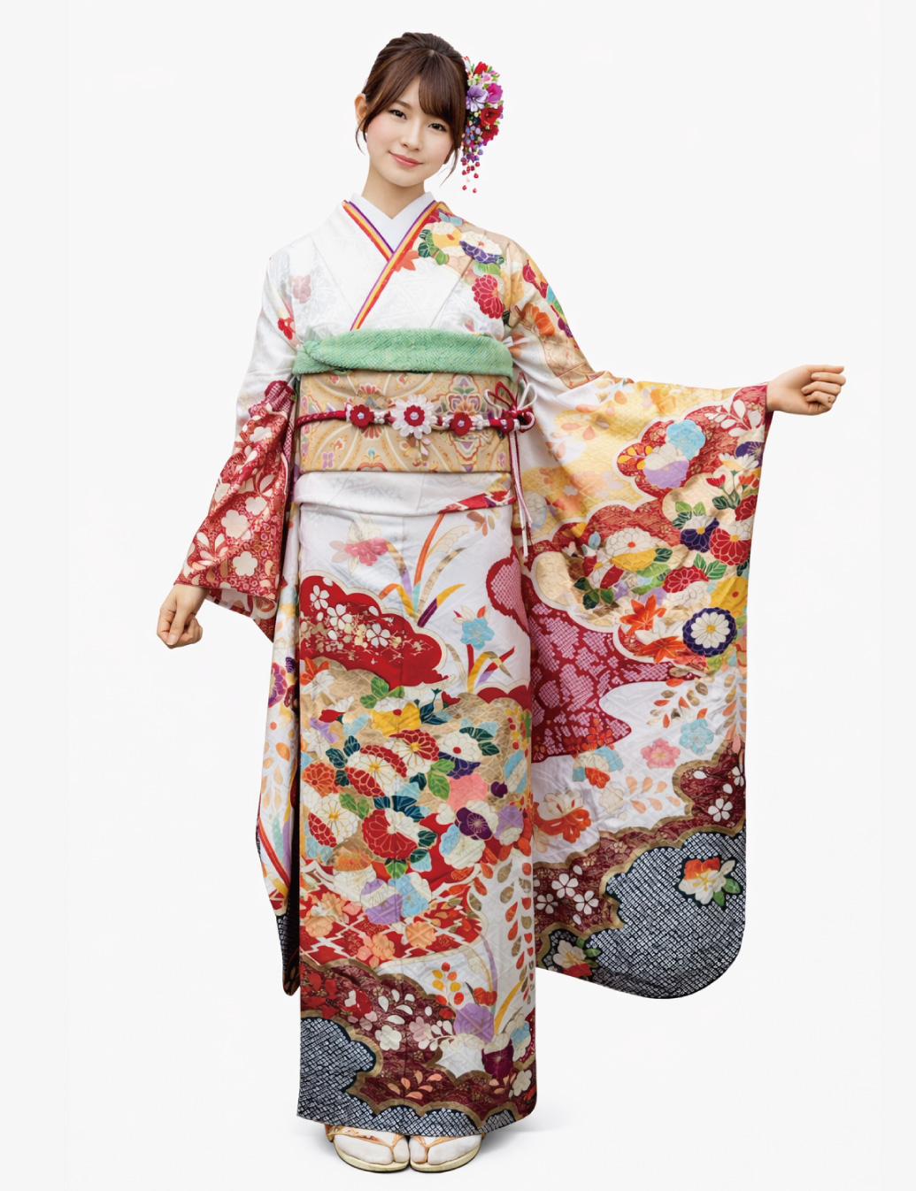 白色　豪華京友禅の振袖レンタル