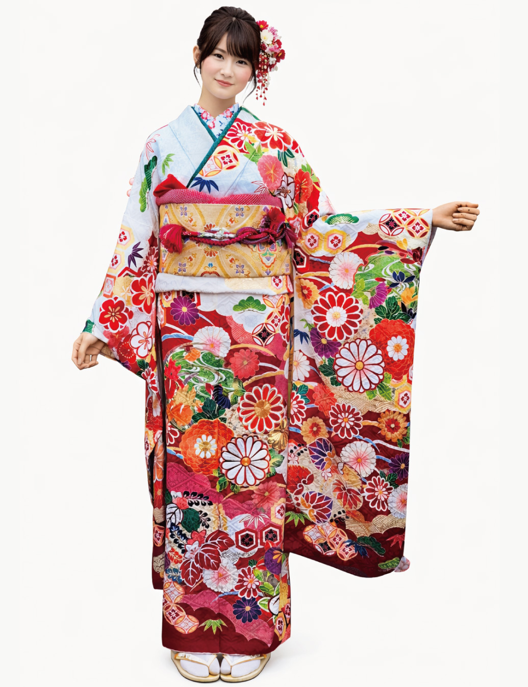兵庫県　姫路　振袖レンタル　S　サイズ　白　赤