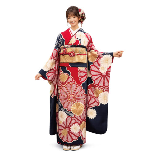 兵庫県姫路市　振袖レンタル　LLサイズ　赤　大柄菊