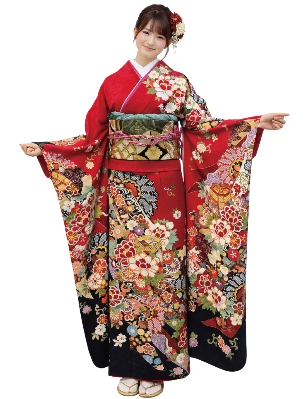 赤色古典の振袖レンタル　Mサイズ