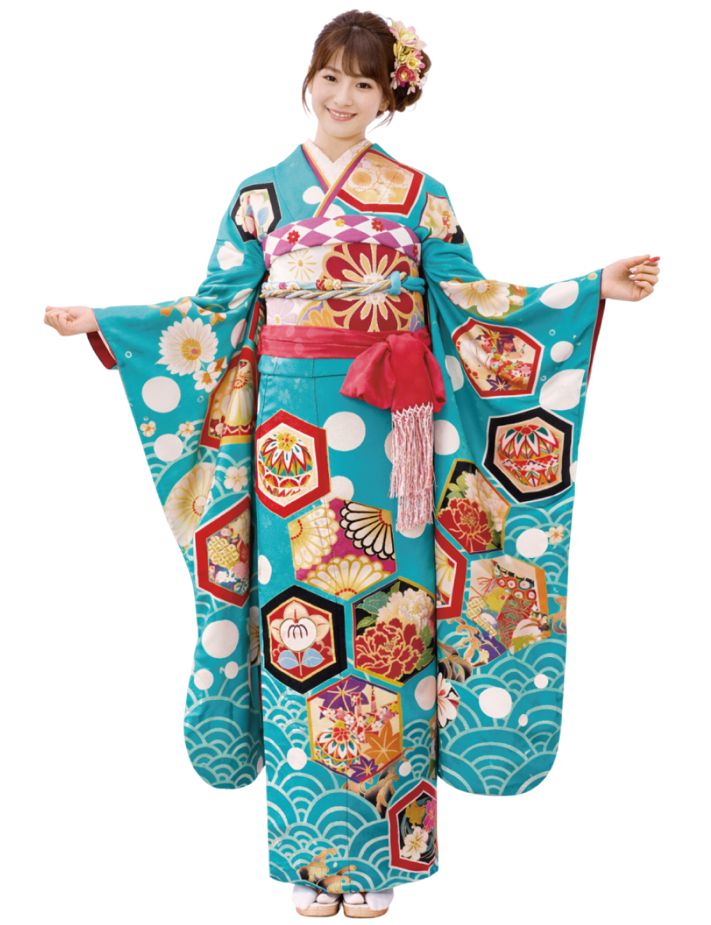 兵庫県　姫路　振袖レンタル　M　サイズ　緑　Barbieコラボ振袖