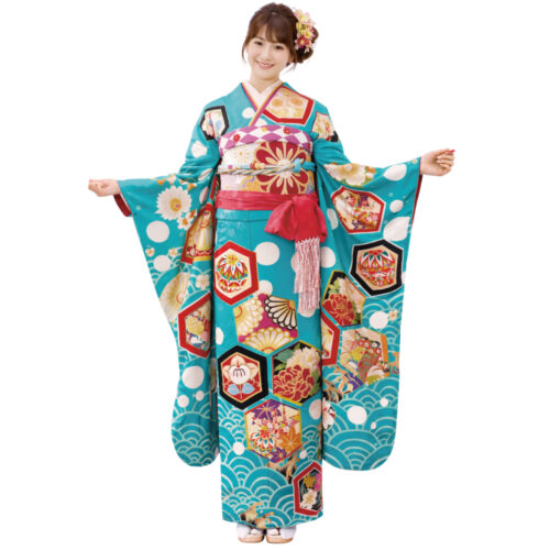 兵庫県　姫路　振袖レンタル　M　サイズ　緑　Barbieコラボ振袖