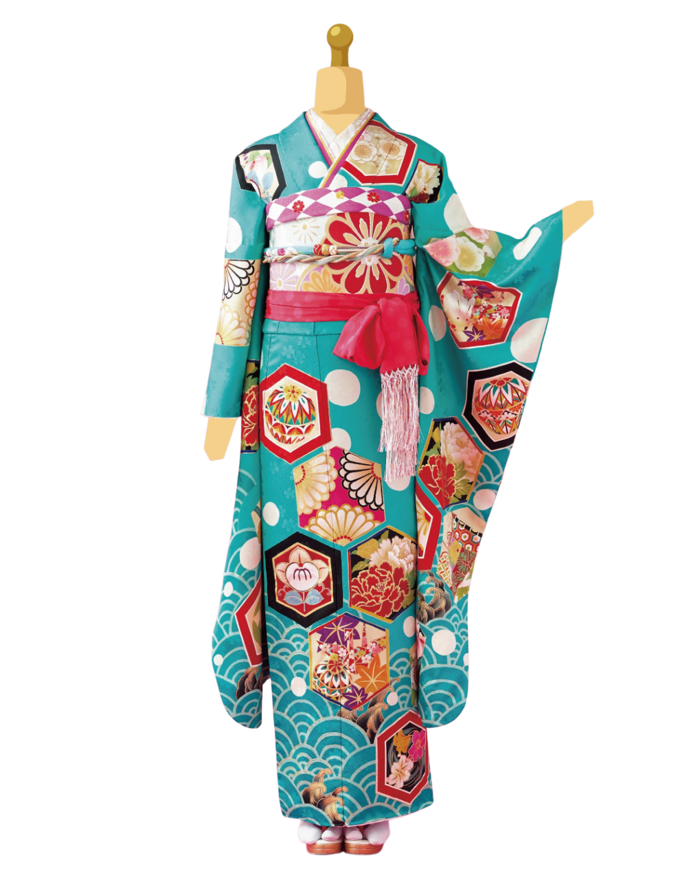 兵庫県　姫路　振袖レンタル　M　サイズ　緑　Barbieコラボ振袖