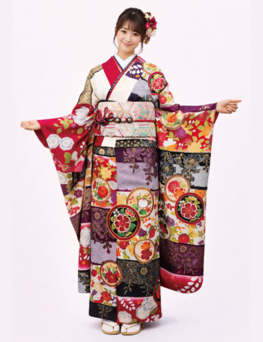 京友禅振袖　知事賞　和柄　赤・紫　振袖レンタルMサイズ