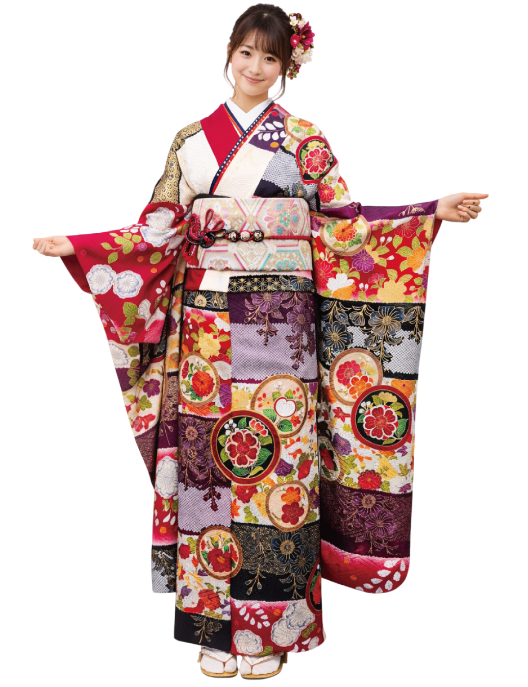 京友禅振袖　知事賞　和柄　赤・紫　振袖レンタルMサイズ