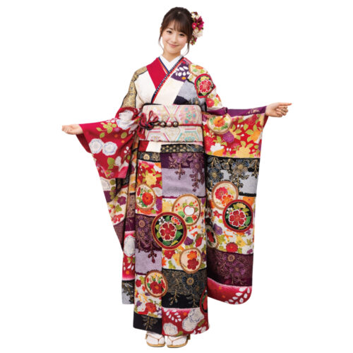 京友禅振袖　知事賞　和柄　赤・紫　振袖レンタルMサイズ