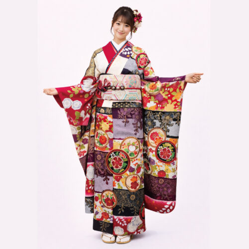 京友禅振袖　知事賞　和柄　赤・紫　振袖レンタルMサイズ