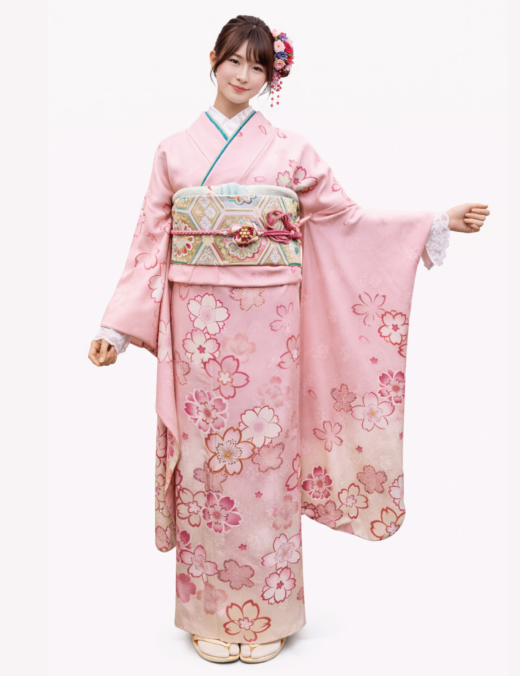 桜色の振袖レンタル　Sサイズ　桜柄