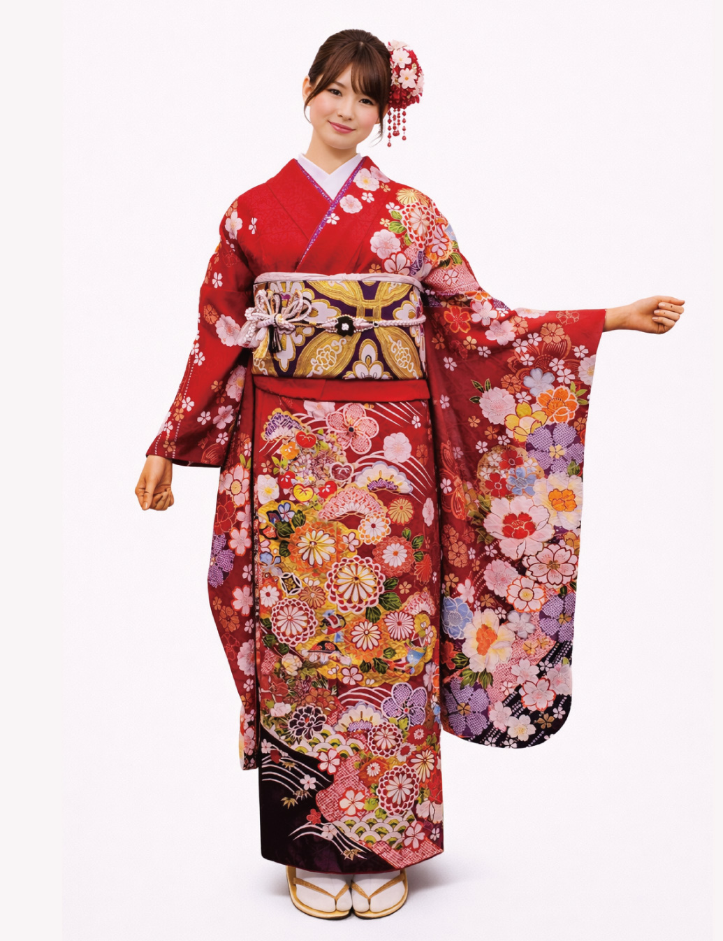 振袖レンタル Sサイズ 赤色金彩古典