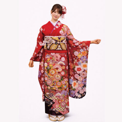 振袖レンタル　Ｓサイズ　赤色金彩古典