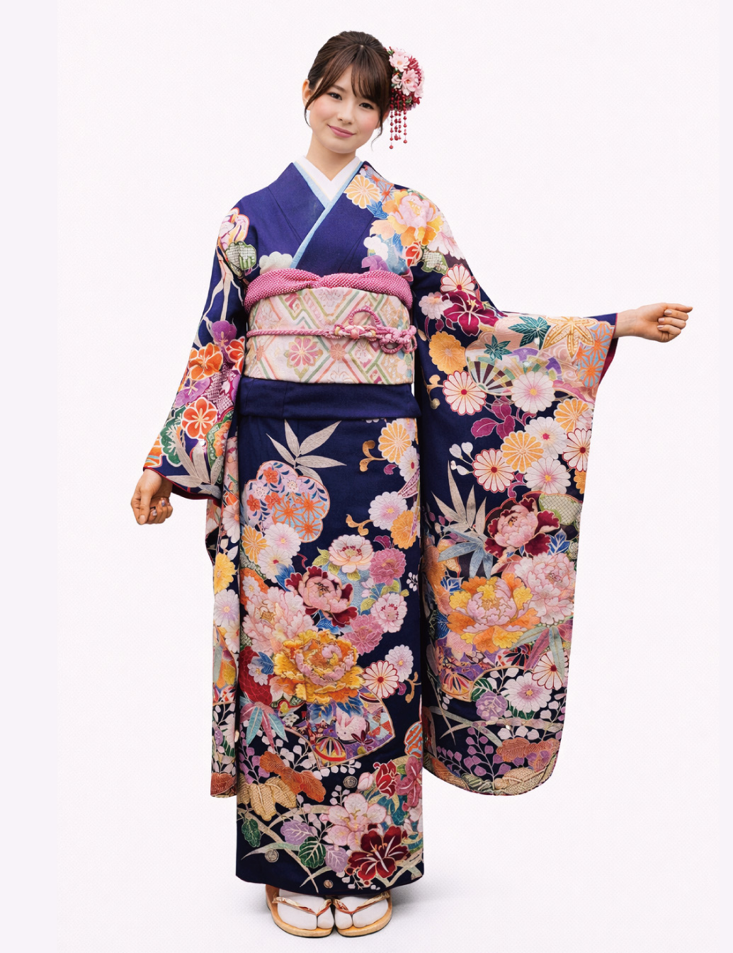 兵庫県　姫路　振袖レンタル　S　サイズ　青　紺