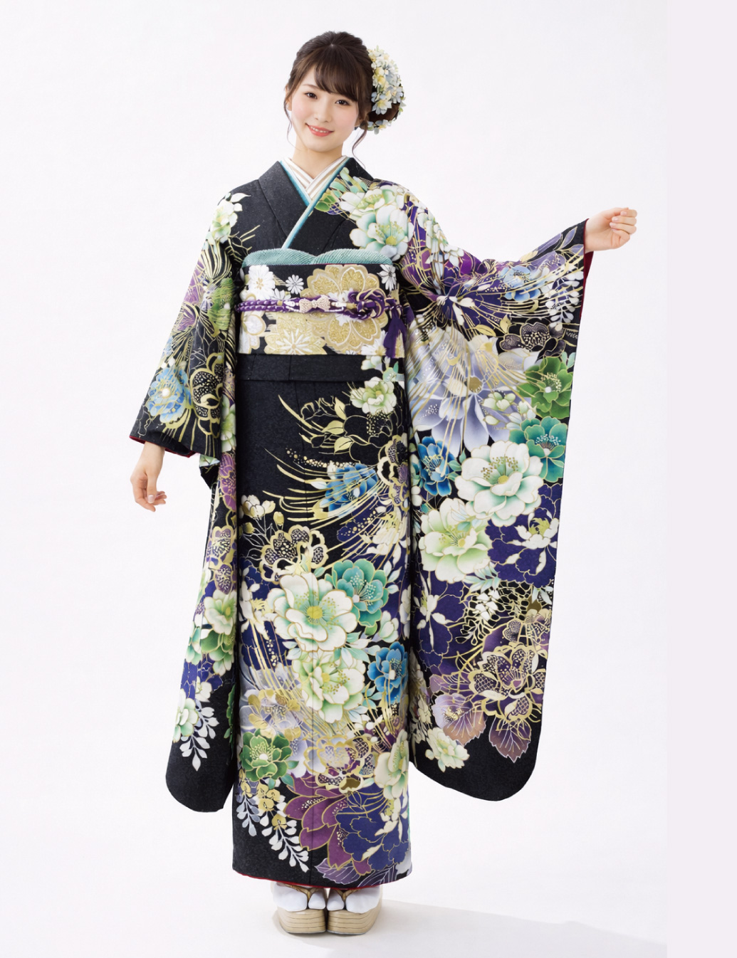 振袖レンタル Lサイズ 黒色 ゴージャス