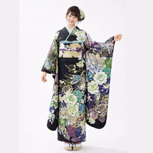 振袖レンタル　Lサイズ　黒色　ゴージャス