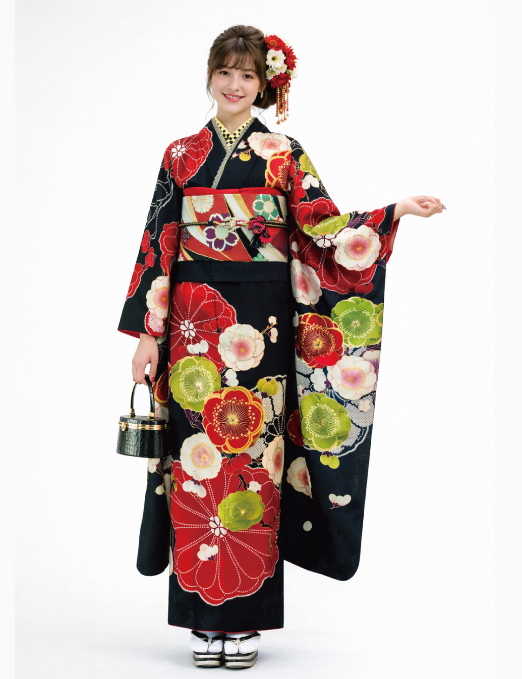 兵庫県 姫路 振袖レンタル L サイズ 黒 梅