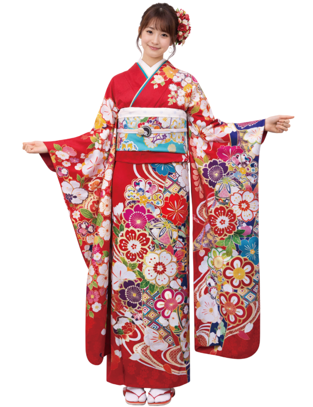 姫路市の成人式、古典柄の赤色振袖レンタル