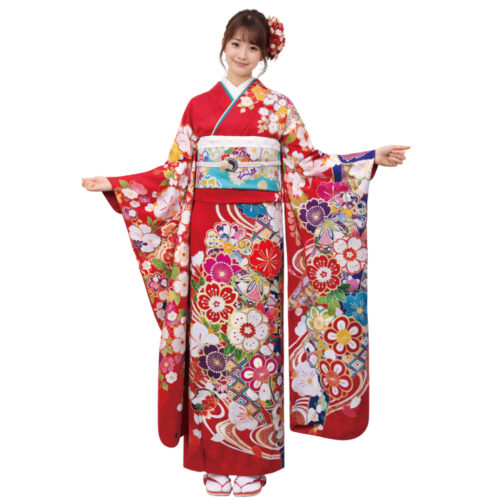 姫路市の成人式、古典柄の赤色振袖レンタル