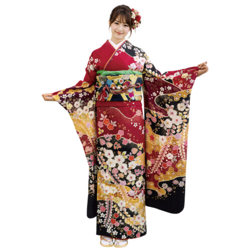 赤振袖辻が花。高級振袖レンタルMサイズ