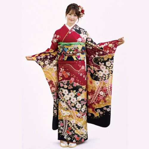 赤振袖辻が花。高級振袖レンタルMサイズ