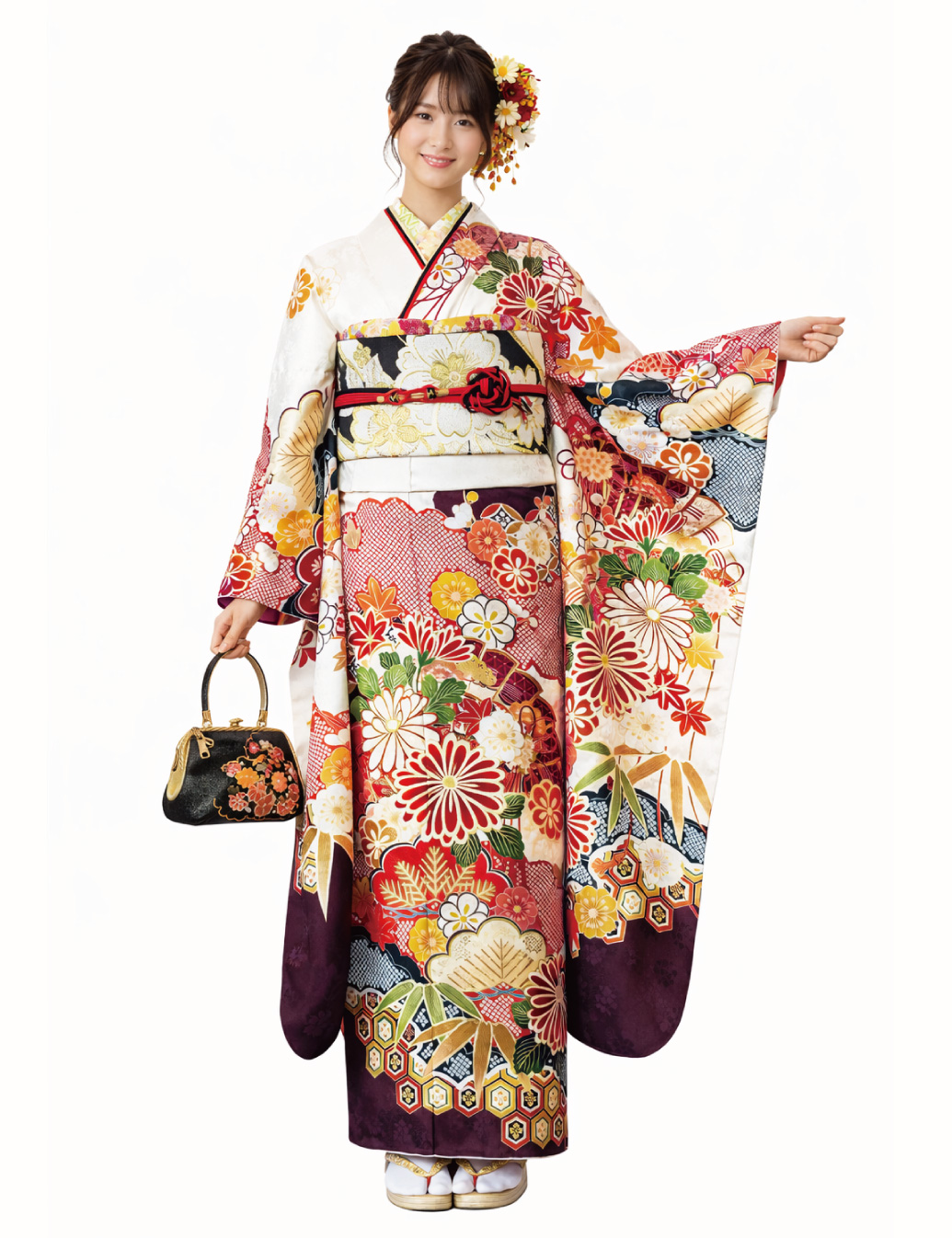 高級振袖レンタル　白色　古典