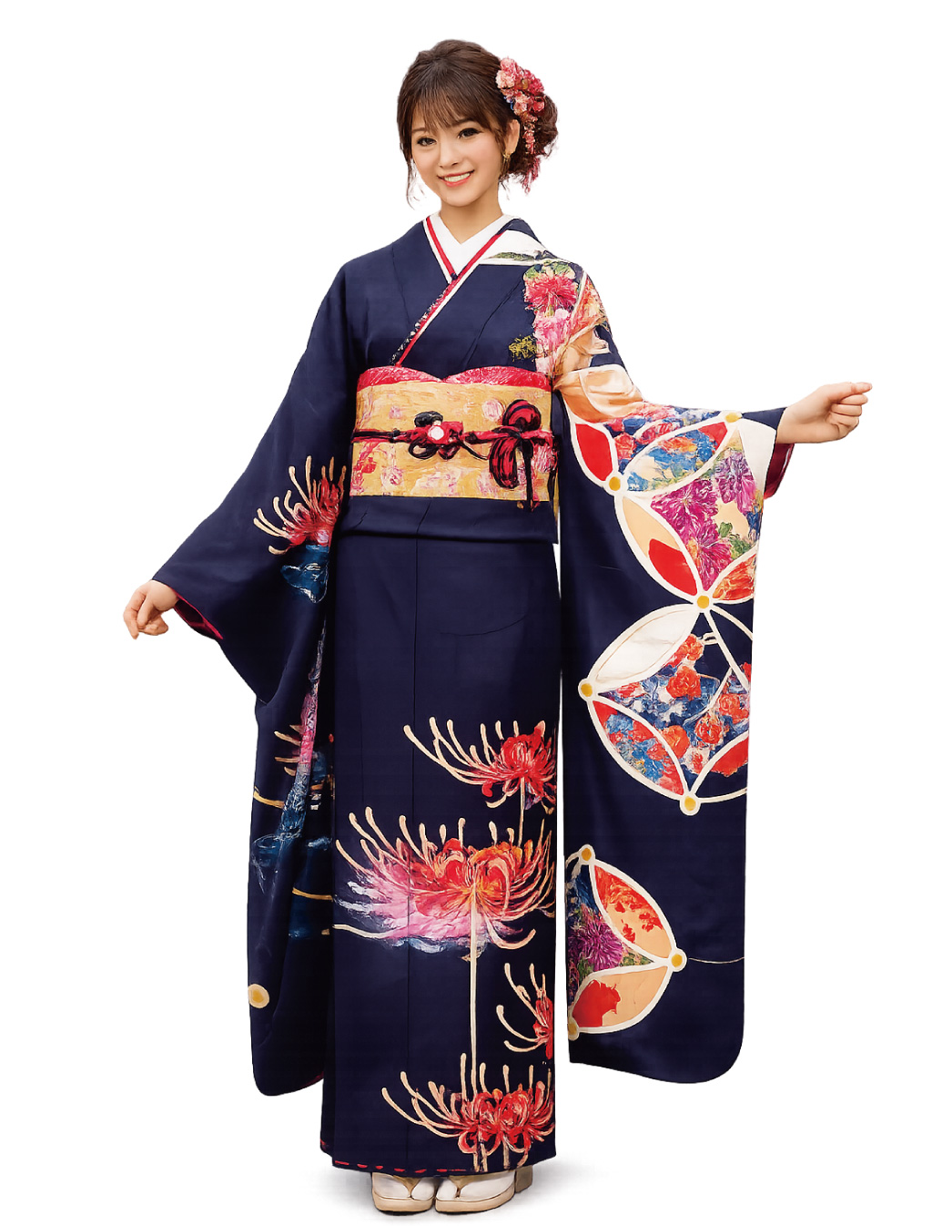 黒い振袖　彼岸花　永楽屋