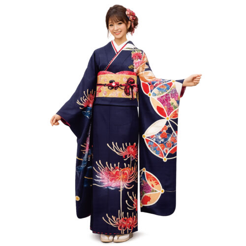 黒い振袖　彼岸花　永楽屋