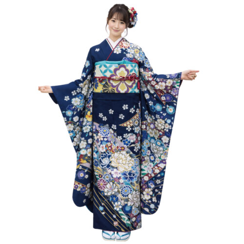 兵庫県姫路市の成人式で青色振袖レンタルをご予約受付中です。