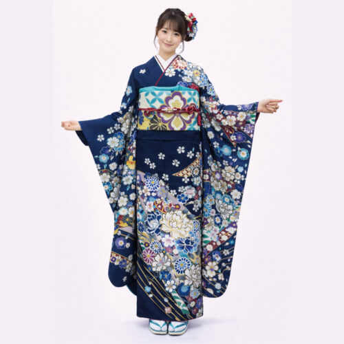 兵庫県姫路市の成人式で青色振袖レンタルをご予約受付中です。