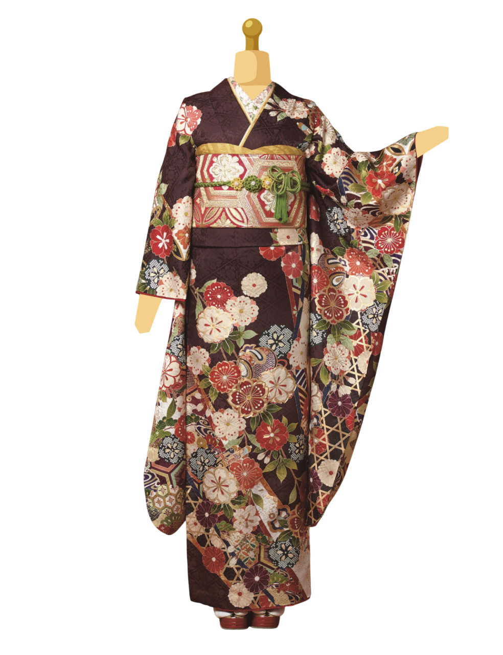 兵庫県　姫路　振袖レンタル　M　サイズ　茶　くすみ