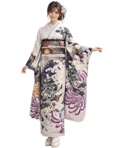 モダンな大柄の乱菊の花が素敵な振袖レンタル