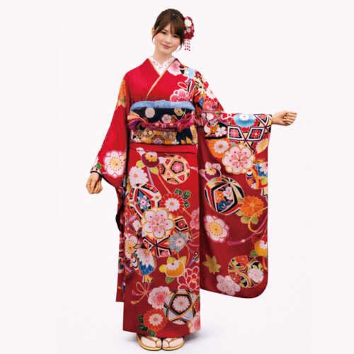 兵庫県姫路市　振袖レンタル　S　古典柄　赤色　小柄