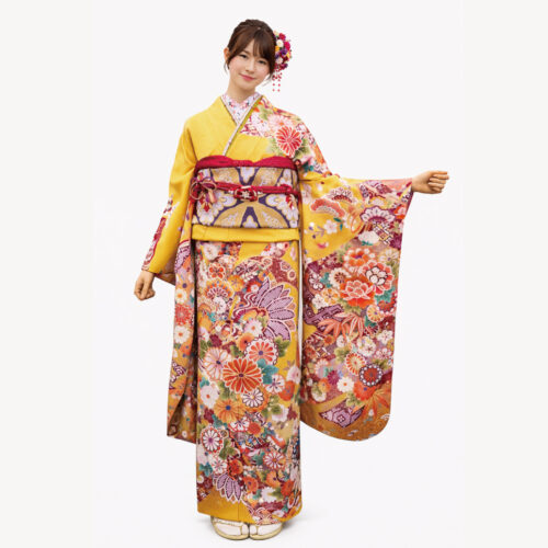 黄色の古典振袖レンタル