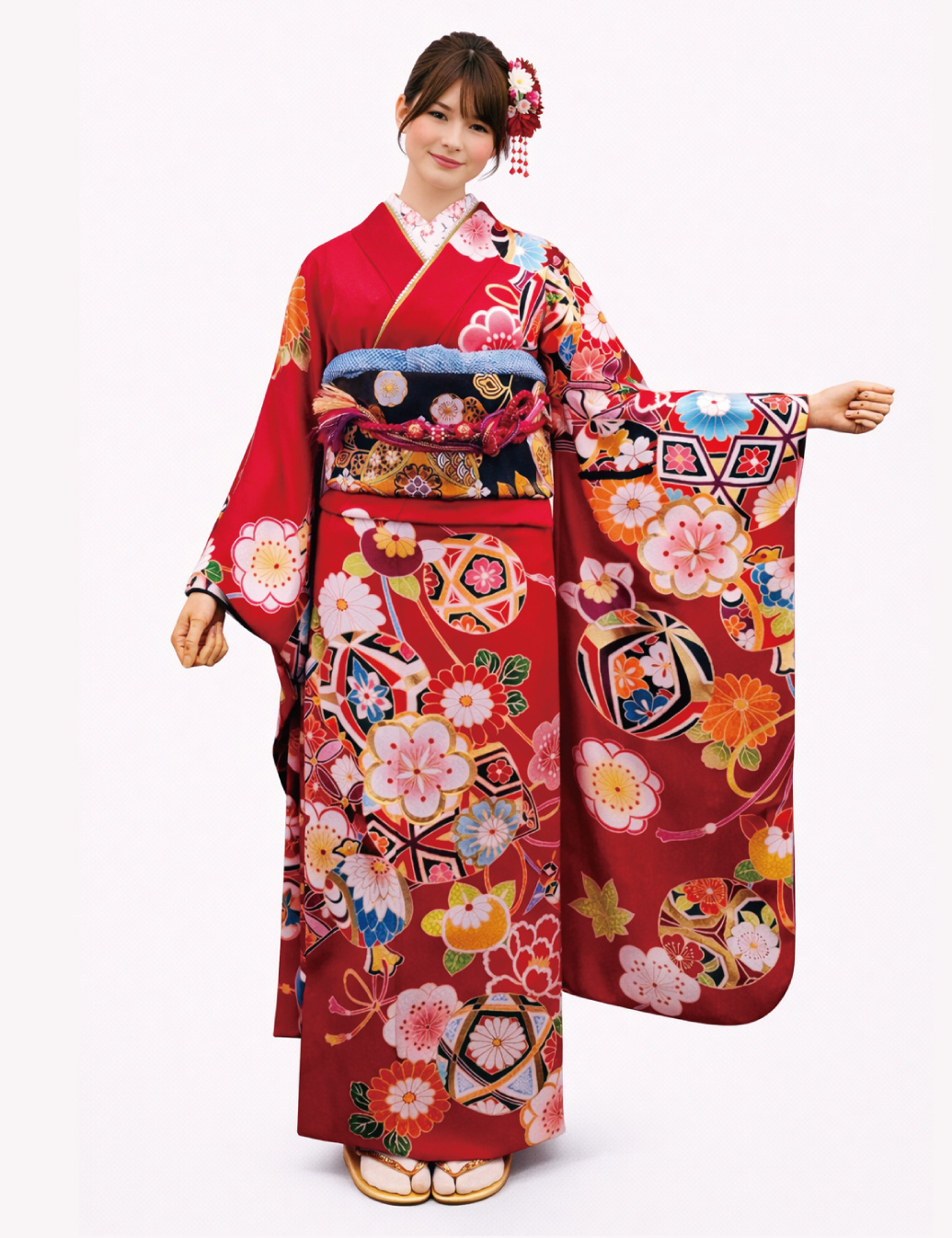 兵庫県姫路市　振袖レンタル　S　古典柄　赤色　小柄