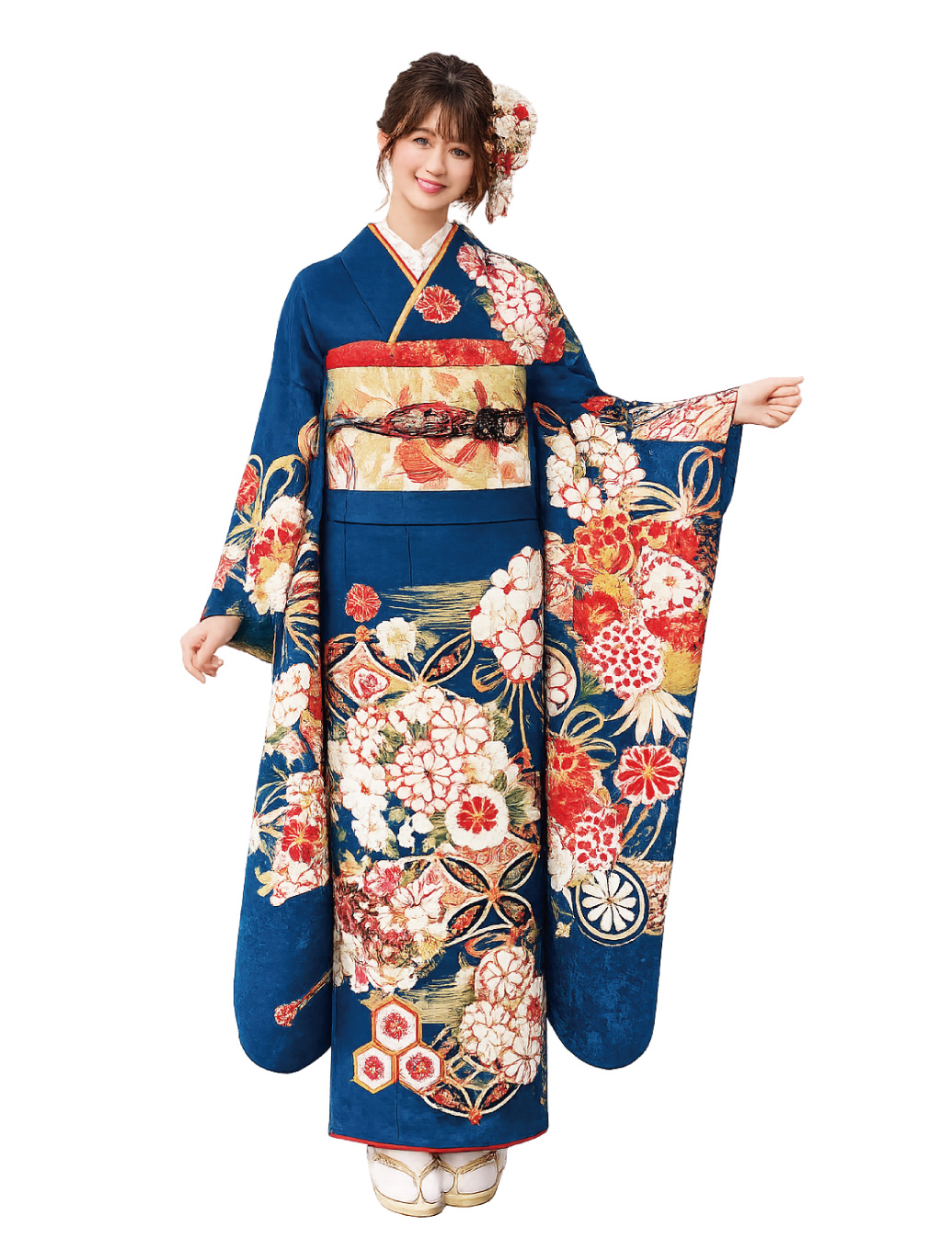 兵庫県　姫路　振袖レンタル　L　サイズ　青　緑