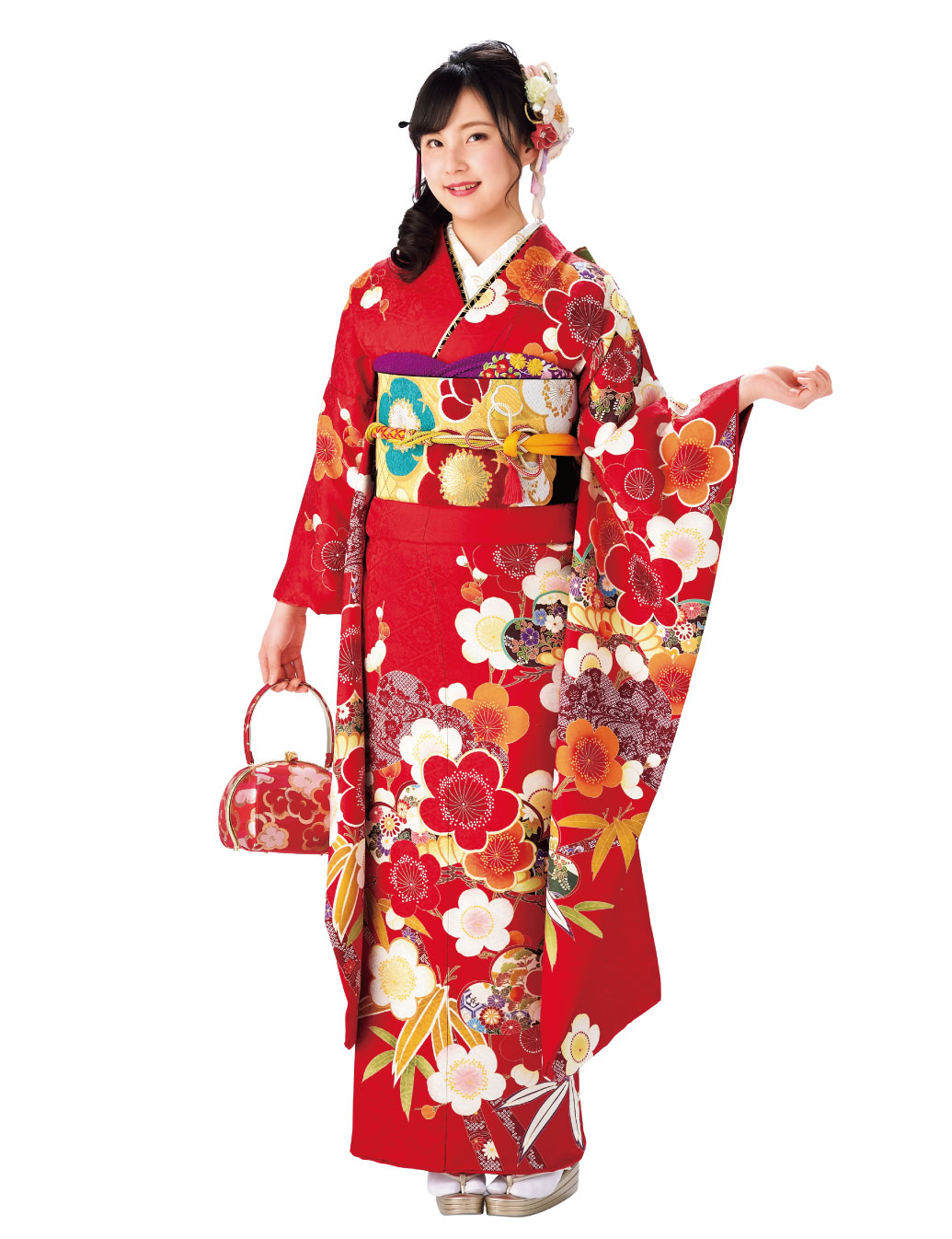 兵庫県 姫路 振袖レンタル S 赤色 梅 桜 安い