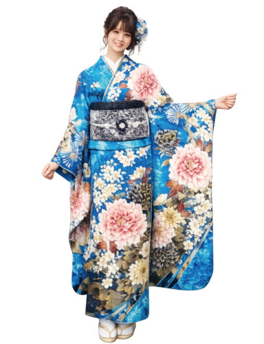 姫路市　成人式　水色振袖レンタル
