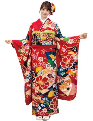 大柄の華やかな古典　振袖レンタル　モデル着用