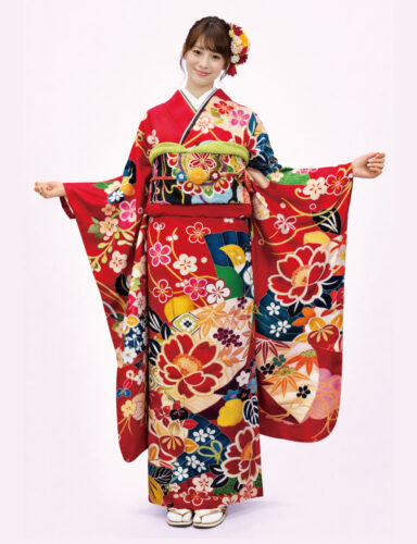 大柄の華やかな古典　振袖レンタル　モデル着用