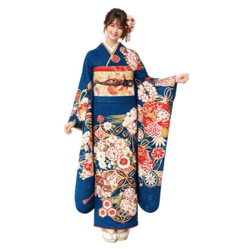 兵庫県　姫路　振袖レンタル　L　サイズ　青　緑