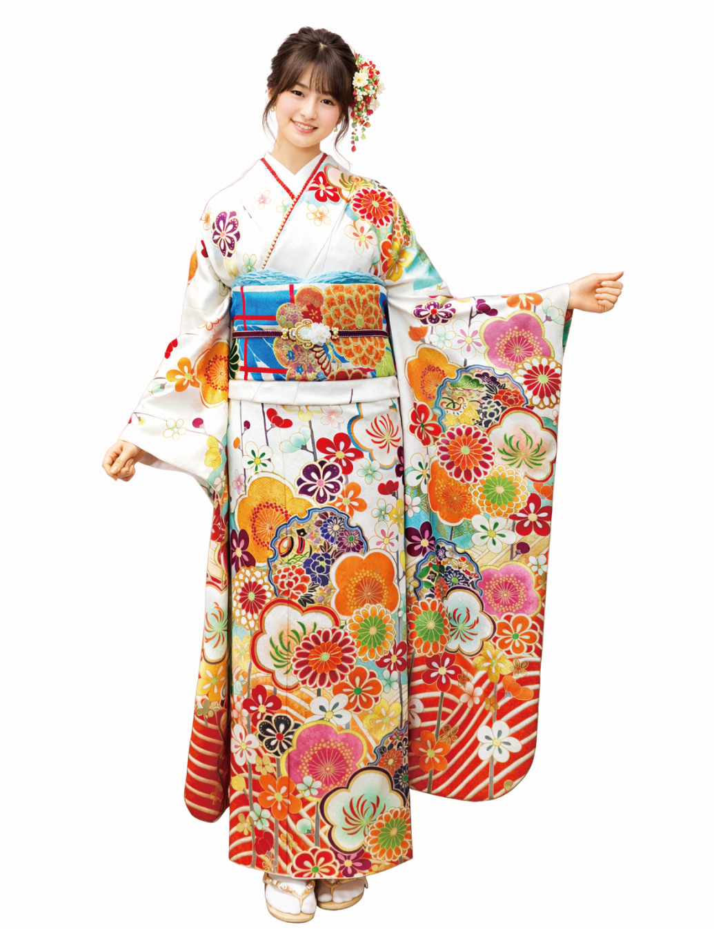 モダンの白色振袖　古典柄