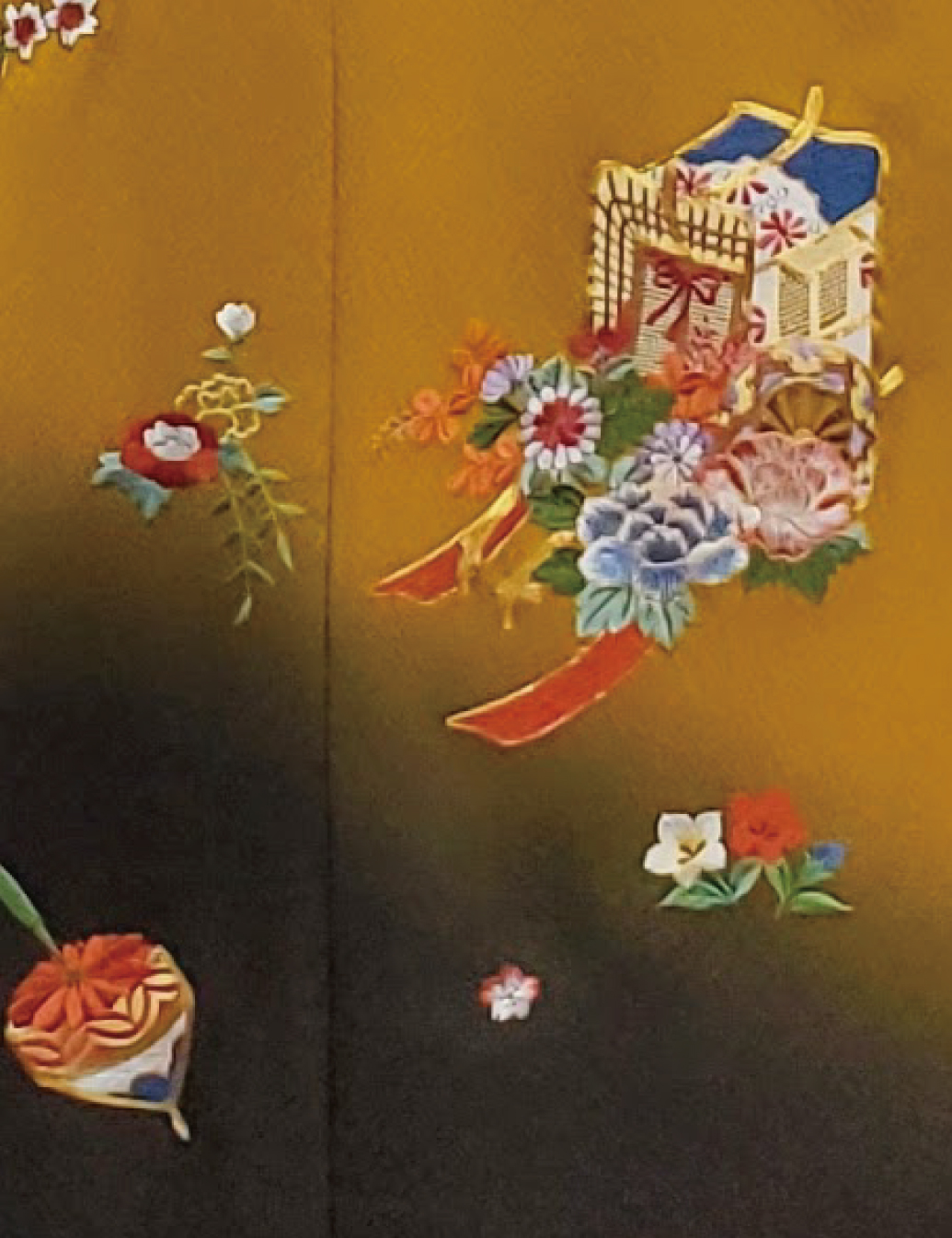 からし色　刺繍　振袖レンタル　Mサイズ　黄色