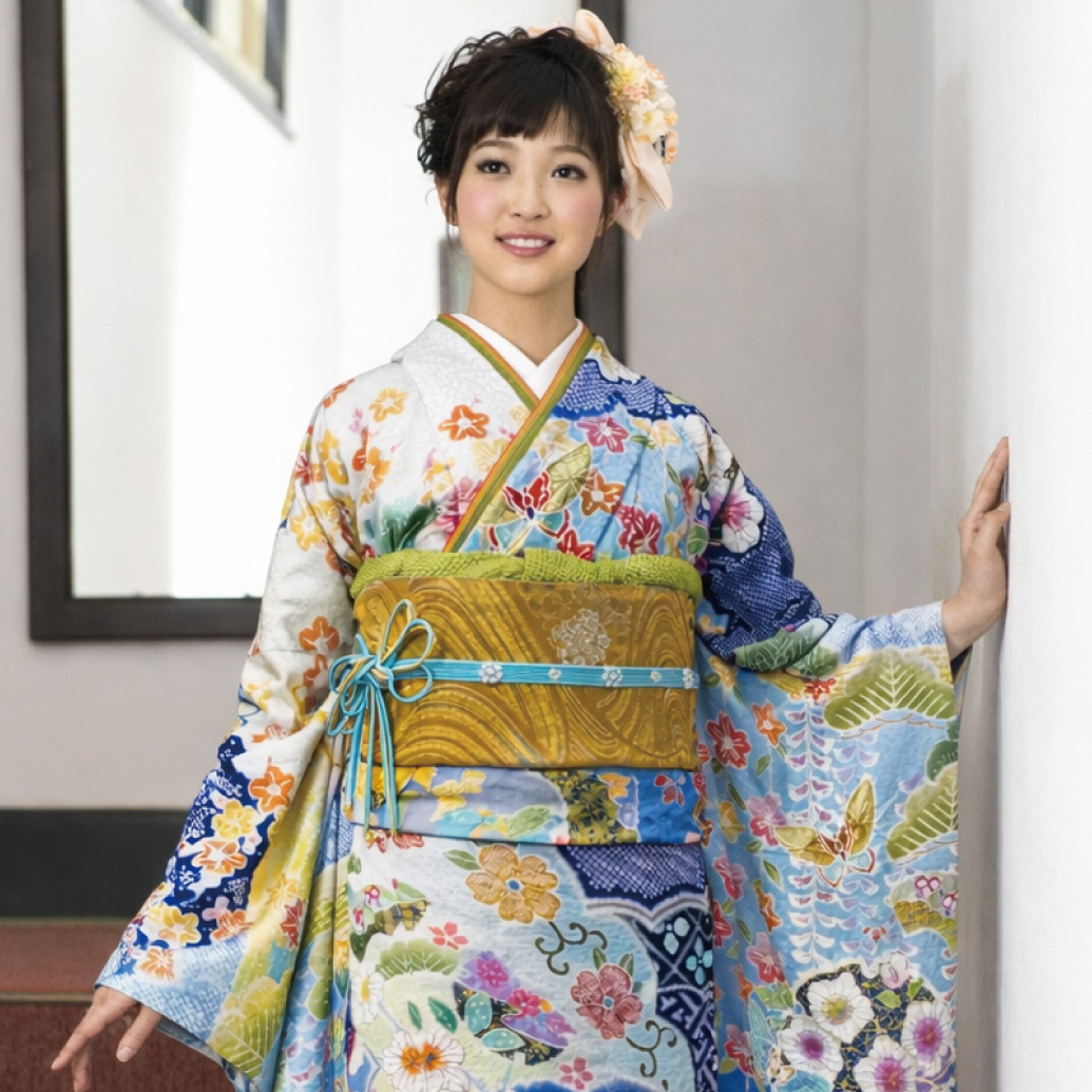 高級振袖 辻が花 青振袖レンタル