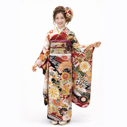 赤い振袖レンタルＬサイズ。古典柄