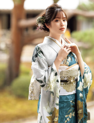 白、緑 モダン振袖レンタル