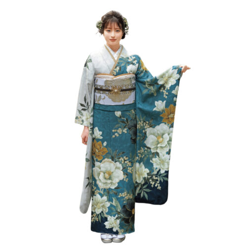 白、緑　モダン振袖レンタル