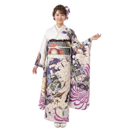 モダンな大柄の乱菊の花が素敵な振袖レンタル